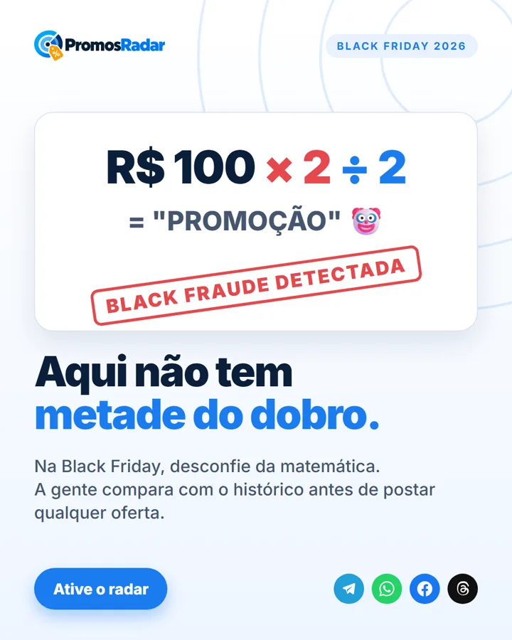 Arte do PromosRadar: “Aqui não tem metade do dobro.” Na Black Friday, desconfie da matemática.